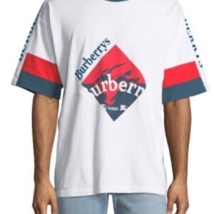 Burberry White Tee with Red and Blue Accents